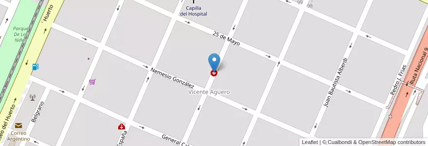 Mapa de ubicacion de HOSPITAL VICENTE AGÜERO en Argentina, Córdoba, Departamento Colón, Pedanía Cañas.