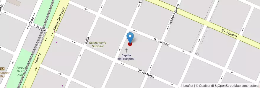 Mapa de ubicacion de Hospital Vicente Agüero en アルゼンチン, コルドバ州, Departamento Colón, Pedanía Cañas.