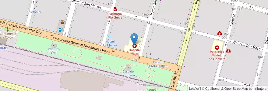 Mapa de ubicacion de Hospital Viejo en Arjantin, Şili, Río Negro, Cipolletti, Departamento General Roca.