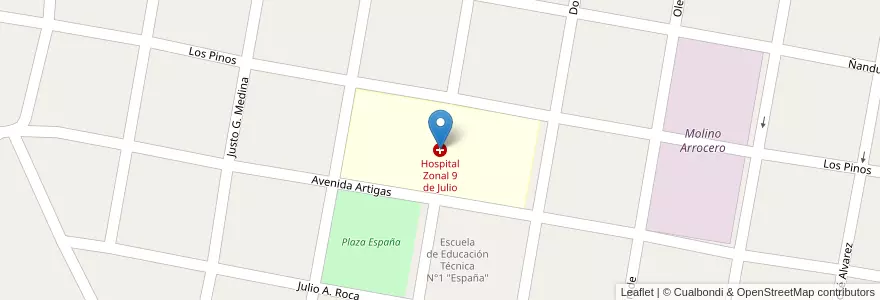 Mapa de ubicacion de Hospital Zonal 9 de Julio en アルゼンチン, エントレ・リオス州, Departamento La Paz, Distrito Estacas, La Paz.