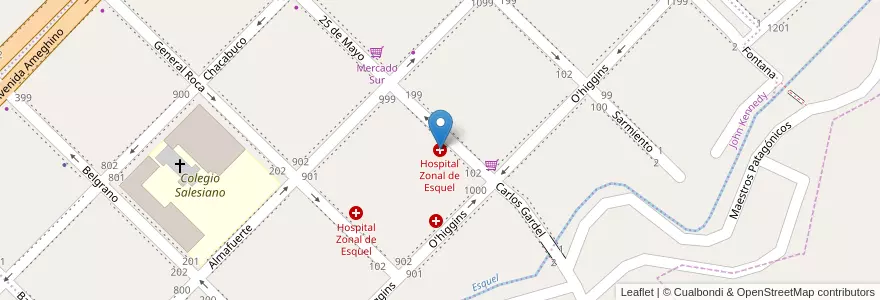 Mapa de ubicacion de Hospital Zonal de Esquel en 아르헨티나, 칠레, Chubut, Departamento Futaleufú, Esquel.