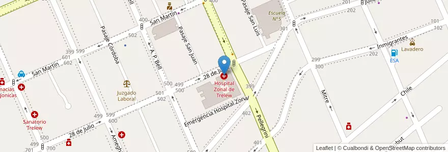 Mapa de ubicacion de Hospital Zonal de Trelew en الأرجنتين, شوبوت, Trelew, Departamento Rawson.