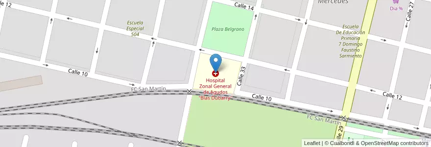 Mapa de ubicacion de Hospital Zonal General de Agudos "Blas Dubarry" en Argentine, Province De Buenos Aires, Partido De Mercedes, Mercedes.