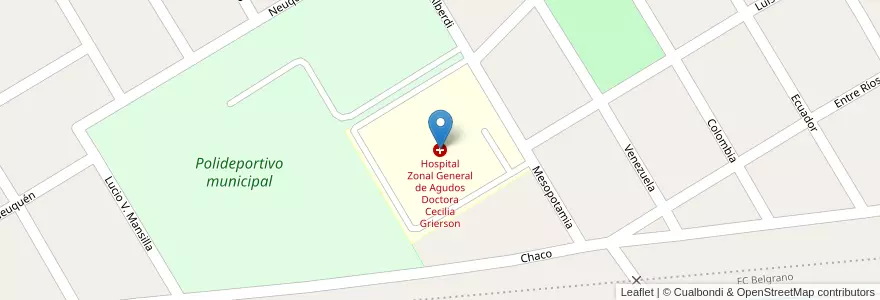 Mapa de ubicacion de Hospital Zonal General de Agudos Doctora Cecilia Grierson en آرژانتین, استان بوئنوس آیرس, Partido De Presidente Perón.