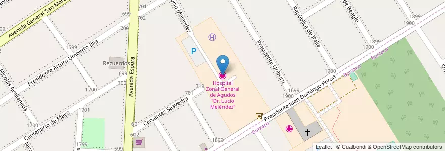 Mapa de ubicacion de Hospital Zonal General de Agudos “Dr. Lucio Meléndez” en アルゼンチン, ブエノスアイレス州, Partido De Almirante Brown.