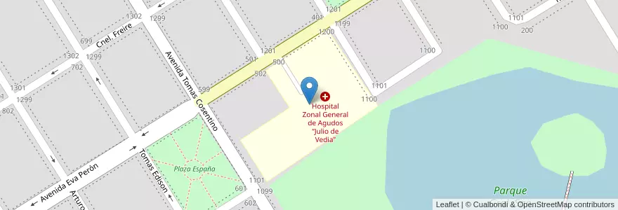 Mapa de ubicacion de Hospital Zonal General de Agudos “Julio de Vedia” en 아르헨티나, 부에노스아이레스주, Partido De Nueve De Julio, Cuartel Nueve De Julio Rural, 9 De Julio, Nueve De Julio.