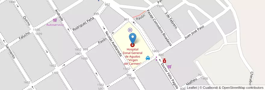 Mapa de ubicacion de Hospital Zonal General de Agudos "Virgen del Carmen" en 아르헨티나, 부에노스아이레스주, Partido De Zárate.