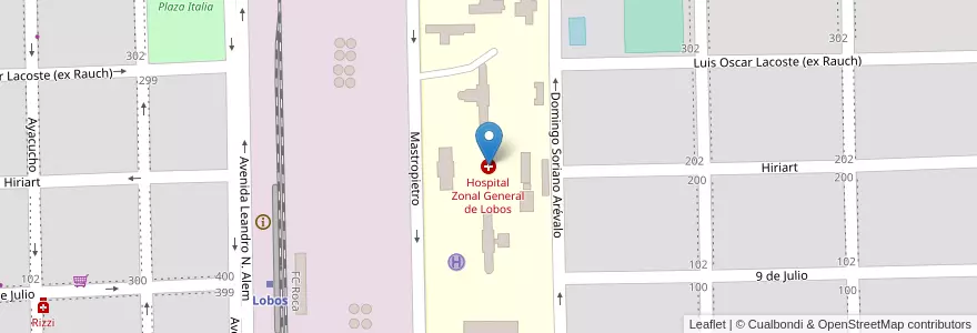 Mapa de ubicacion de Hospital Zonal General de Lobos en アルゼンチン, ブエノスアイレス州, Partido De Lobos, Lobos.