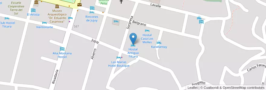 Mapa de ubicacion de Hostal Antigua Tilcara en Argentina, Jujuy, Departamento Tilcara, Municipio De Tilcara.