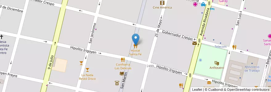 Mapa de ubicacion de Hostal Santa Fe en Arjantin, Santa Fe, Departamento La Capital, Santa Fe Capital, Santa Fe.