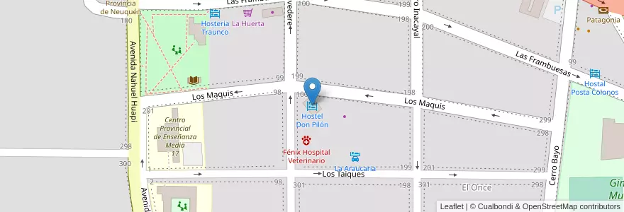 Mapa de ubicacion de Hostel Don Pilón en Argentina, Chile, Neuquén Province, Departamento Los Lagos, Villa La Angostura, Villa La Angostura.