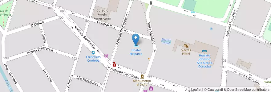 Mapa de ubicacion de Hostel Hispania en Argentina, Córdoba, Departamento Santa María, Pedanía Alta Gracia, Municipio De Alta Gracia, Alta Gracia.
