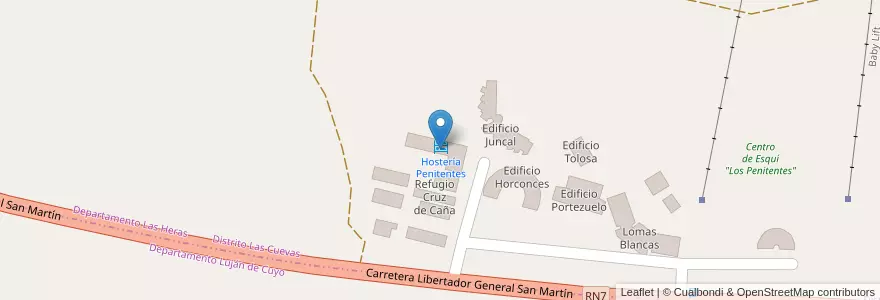 Mapa de ubicacion de Hostería Penitentes en Argentina, Chile, Mendoza, Departamento Las Heras, Distrito Las Cuevas.