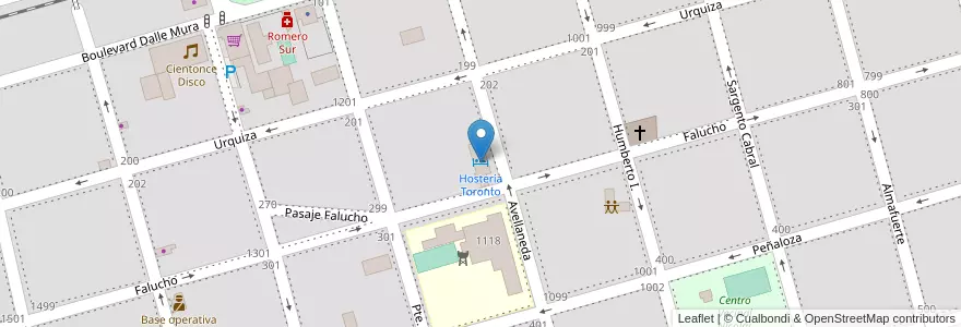 Mapa de ubicacion de Hostería Toronto en آرژانتین, Córdoba, Departamento San Justo, Municipio Arroyito, Pedanía Arroyito, Arroyito.
