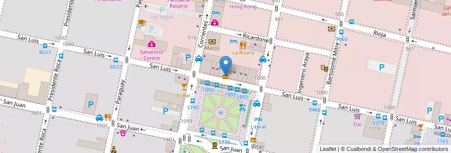 Mapa de ubicacion de Hotdogs Pacho Villa en アルゼンチン, サンタフェ州, Departamento Rosario, Municipio De Rosario, ロサリオ.