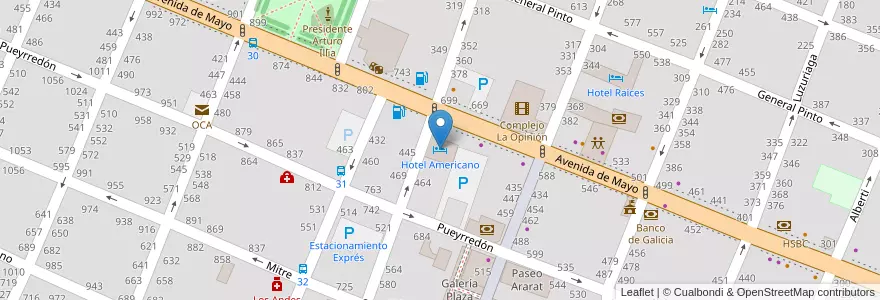 Mapa de ubicacion de Hotel Americano en Arjantin, Buenos Aires, Partido De Pergamino.