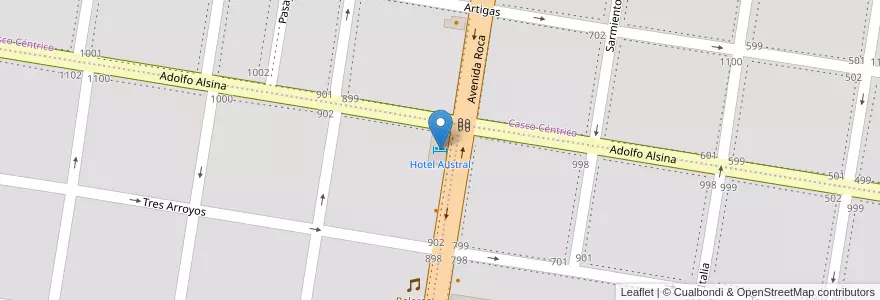 Mapa de ubicacion de Hotel Austral en アルゼンチン, リオネグロ州, General Roca, Departamento General Roca, General Roca.