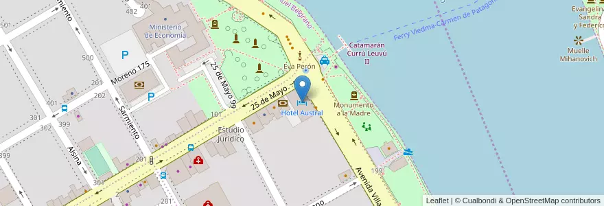 Mapa de ubicacion de Hotel Austral en Аргентина, Рио-Негро, Departamento Adolfo Alsina, Viedma.