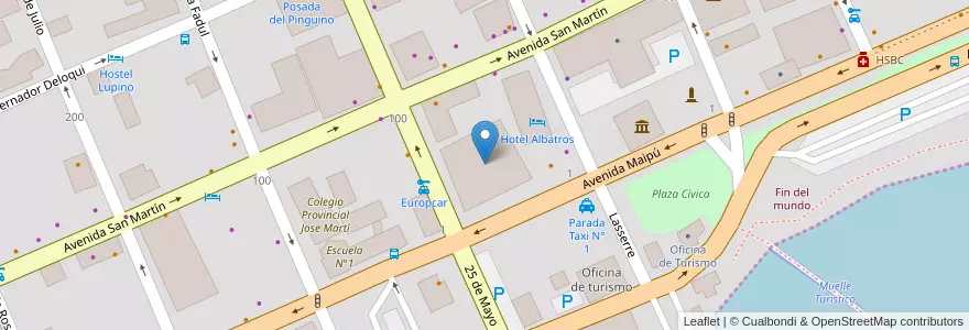 Mapa de ubicacion de Hotel Beagle (automovil club argentino) en Argentinië, Departamento Ushuaia, Chili, Vuurland, Ushuaia.