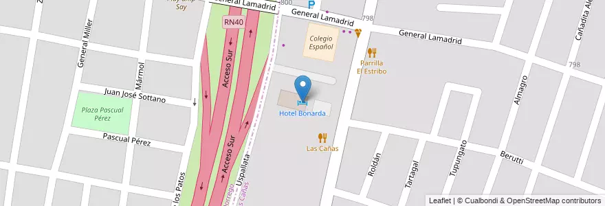 Mapa de ubicacion de Hotel Bonarda en 阿根廷, 智利, Mendoza, Departamento Guaymallén, Distrito Las Cañas.