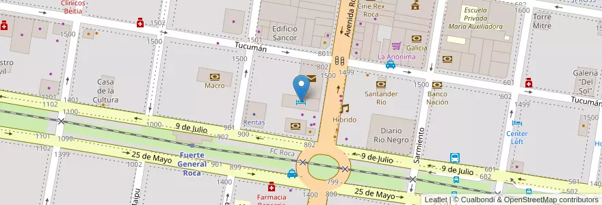 Mapa de ubicacion de Hotel Bristol en 阿根廷, 内格罗河省, General Roca, Departamento General Roca, General Roca.