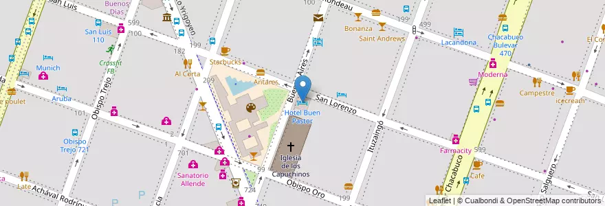 Mapa de ubicacion de Hotel Buen Pastor en Аргентина, Кордова, Departamento Capital, Pedanía Capital, Córdoba, Municipio De Córdoba.