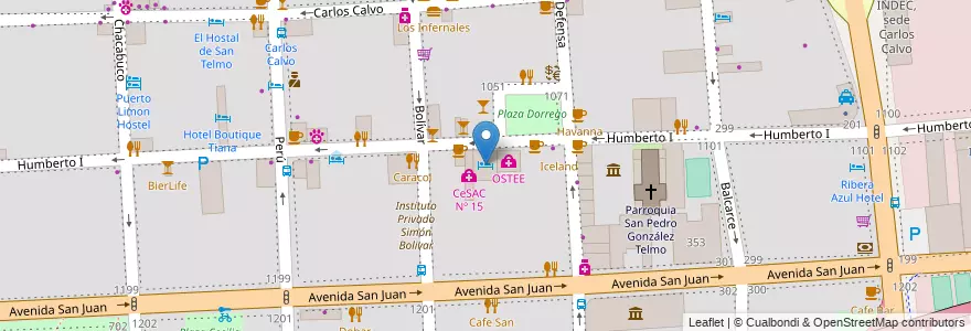 Mapa de ubicacion de Hotel Carly, San Telmo en Argentinië, Ciudad Autónoma De Buenos Aires, Comuna 1, Buenos Aires.
