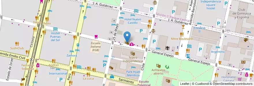 Mapa de ubicacion de Hotel Casino Fuente Mayor en Argentinien, Chile, Mendoza, Departamento Capital, Ciudad De Mendoza.