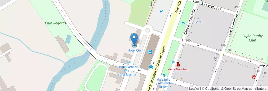 Mapa de ubicacion de Hotel City en Arjantin, Buenos Aires, Partido De Luján.