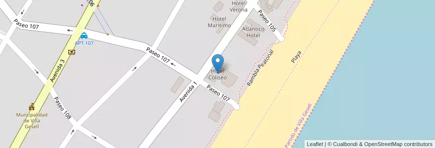 Mapa de ubicacion de Hotel Coliseo en Arjantin, Buenos Aires, Partido De Villa Gesell.