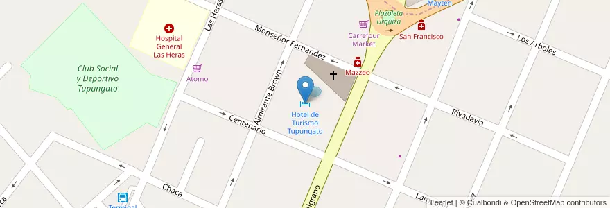 Mapa de ubicacion de Hotel de Turismo Tupungato en Argentine, Chili, Mendoza, Departamento Tupungato, Distrito Ciudad De Tupungato.