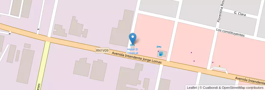 Mapa de ubicacion de Hotel El Tropical en Argentinië, Córdoba, Departamento Marcos Juárez, Pedanía Espinillos, Municipio De Marcos Juárez.