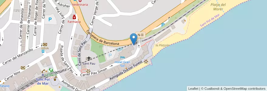 Mapa de ubicacion de Hotel-Escola de Sant Pol de Mar en Испания, Каталония, Барселона, Maresme, Sant Pol De Mar.