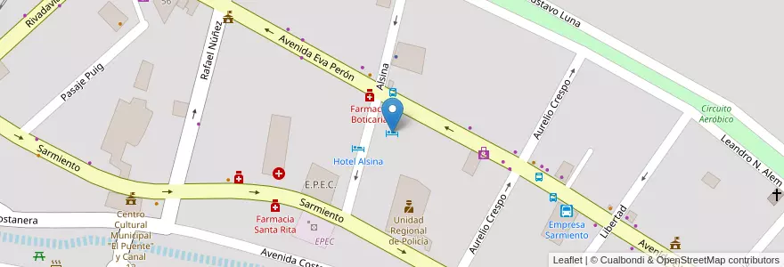 Mapa de ubicacion de Hotel España en الأرجنتين, Córdoba, Departamento Cruz Del Eje, Municipio De Cruz Del Eje, Pedanía Cruz Del Eje, Cruz Del Eje.