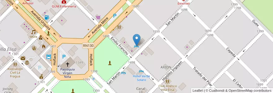 Mapa de ubicacion de Hotel Firpo en Argentinië, Entre Ríos, Departamento Colón, Distrito Segundo, Villa Elisa, Villa Elisa.