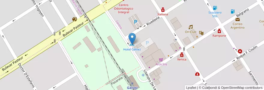Mapa de ubicacion de Hotel Gálvez en Arjantin, Santa Fe, Departamento San Jerónimo, Municipio De Gálvez, Gálvez.