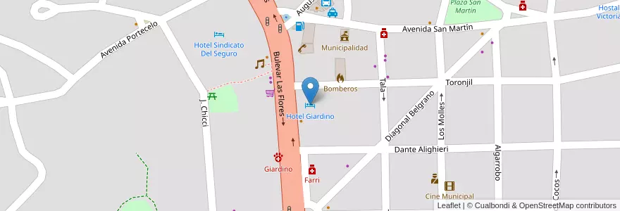 Mapa de ubicacion de Hotel Giardino en アルゼンチン, コルドバ州, Departamento Punilla, Pedanía San Antonio, Municipio De Villa Giardino, Villa Giardino.