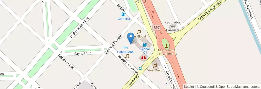 Mapa de ubicacion de Hotel Global en アルゼンチン, チリ, ネウケン州, Departamento Confluencia, Centenario.