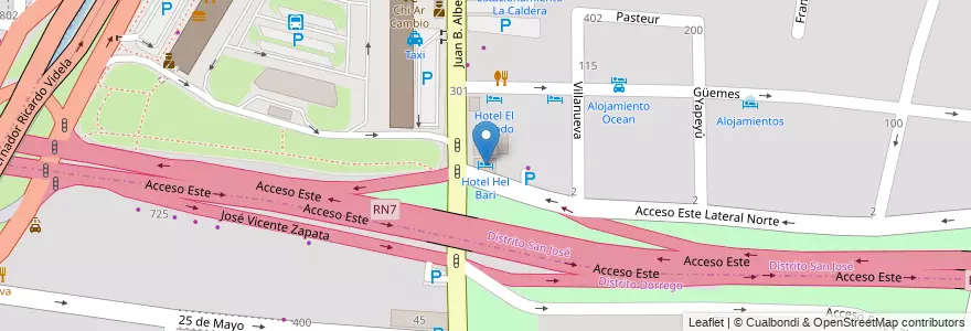 Mapa de ubicacion de Hotel Hel Bari en 아르헨티나, 칠레, Mendoza, Departamento Guaymallén, Distrito San José.