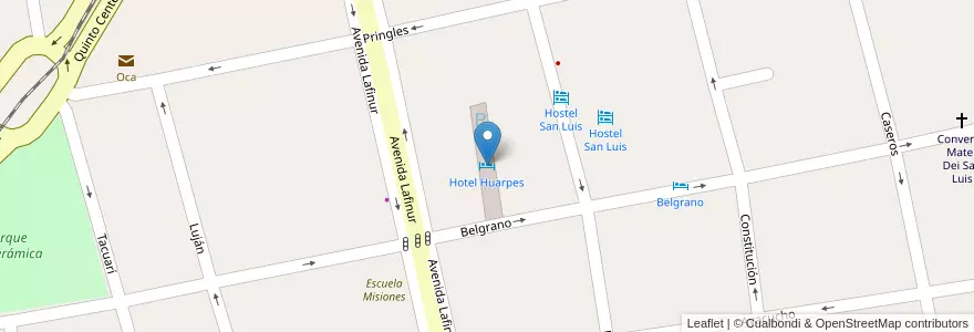 Mapa de ubicacion de Hotel Huarpes en آرژانتین, San Luis, Juan Martín De Pueyrredón, Municipio De San Luis, San Luis.