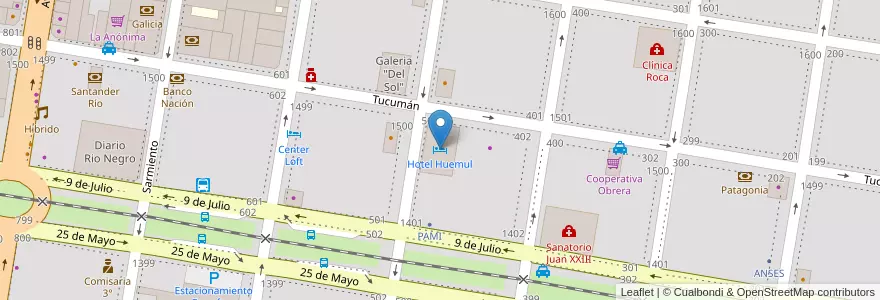 Mapa de ubicacion de Hotel Huemul en Аргентина, Рио-Негро, Хенераль-Рока, Departamento General Roca, General Roca.