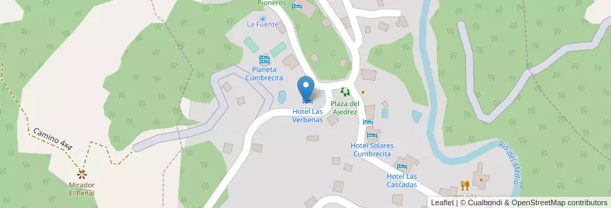 Mapa de ubicacion de Hotel Las Verbenas en Аргентина, Кордова, Departamento Calamuchita, Pedanía Los Reartes, Comuna De La Cumbrecita, La Cumbrecita.