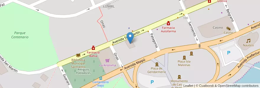 Mapa de ubicacion de Hotel Los Naranjos en アルゼンチン, Departamento Ushuaia, チリ, ティエラ・デル・フエゴ州, Ushuaia.