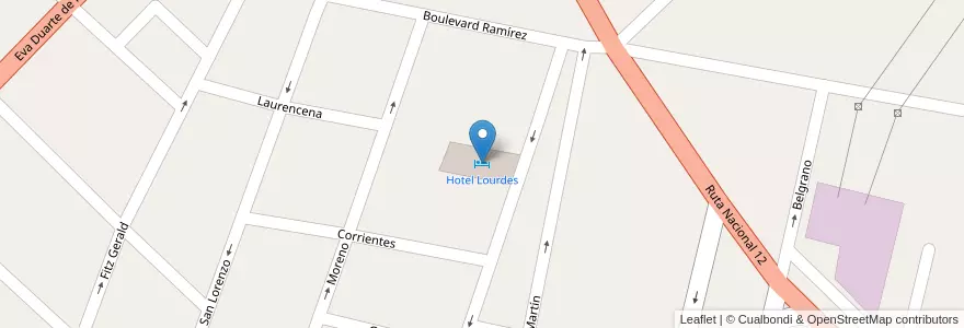 Mapa de ubicacion de Hotel Lourdes en الأرجنتين, إنتري ريوس, Departamento Nogoyá, Nogoyá, Distrito Montoya.