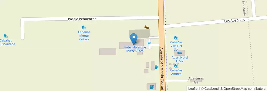 Mapa de ubicacion de Hotel Malargüe Inn & Suites en 阿根廷, 智利, Mendoza, Departamento Malargüe, Distrito Ciudad De Malargüe.
