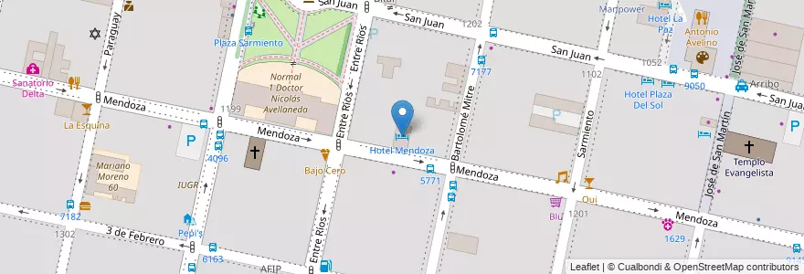 Mapa de ubicacion de Hotel Mendoza en الأرجنتين, سانتا في, Departamento Rosario, Municipio De Rosario, روساريو.