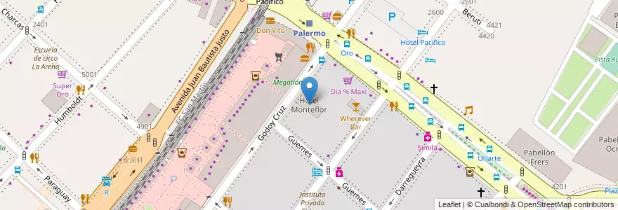 Mapa de ubicacion de Hotel Monteflor, Palermo en Arjantin, Ciudad Autónoma De Buenos Aires, Buenos Aires, Comuna 14.