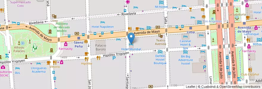 Mapa de ubicacion de Hotel Mundial, Montserrat en Argentina, Ciudad Autónoma De Buenos Aires, Comuna 1, Buenos Aires.