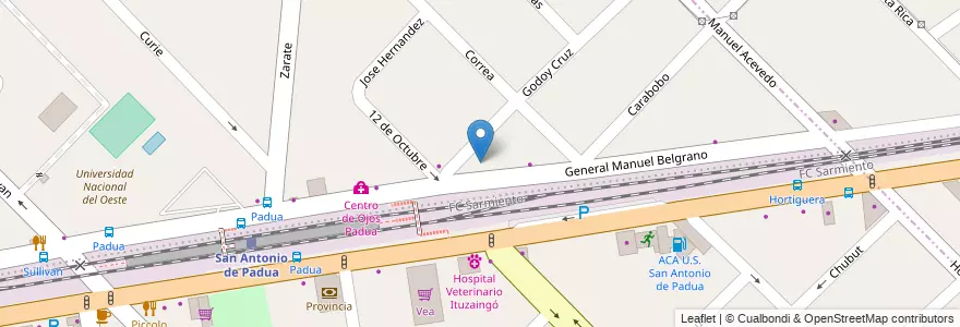 Mapa de ubicacion de Hotel Padua en Arjantin, Buenos Aires, Partido De Merlo, San Antonio De Padua.