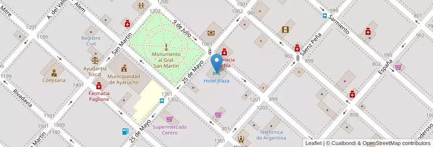 Mapa de ubicacion de Hotel Plaza en Arjantin, Buenos Aires, Partido De Ayacucho, Ayacucho.